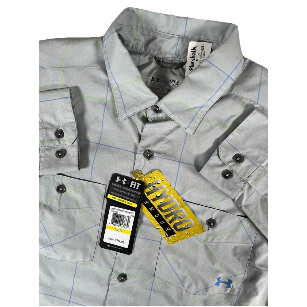 Under Armour 1259067 Hydro Chesapeake Gray Plaid‎ Long Sleeve Fishing Shirt Sz M